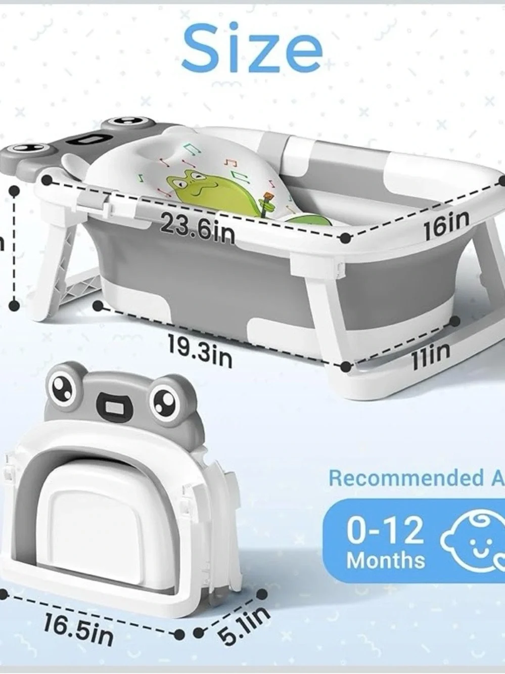 New - Collapsible Baby Bathtub with Cushion Thermometer Foldable Infant Toddler